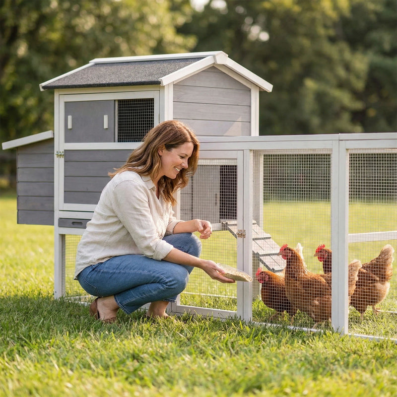 Chicken Coop With Run And Nesting Box, Large Outdoor Hen House For Backyard