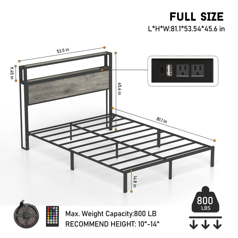 Bed Frame With RGB LED Light And Charging Station