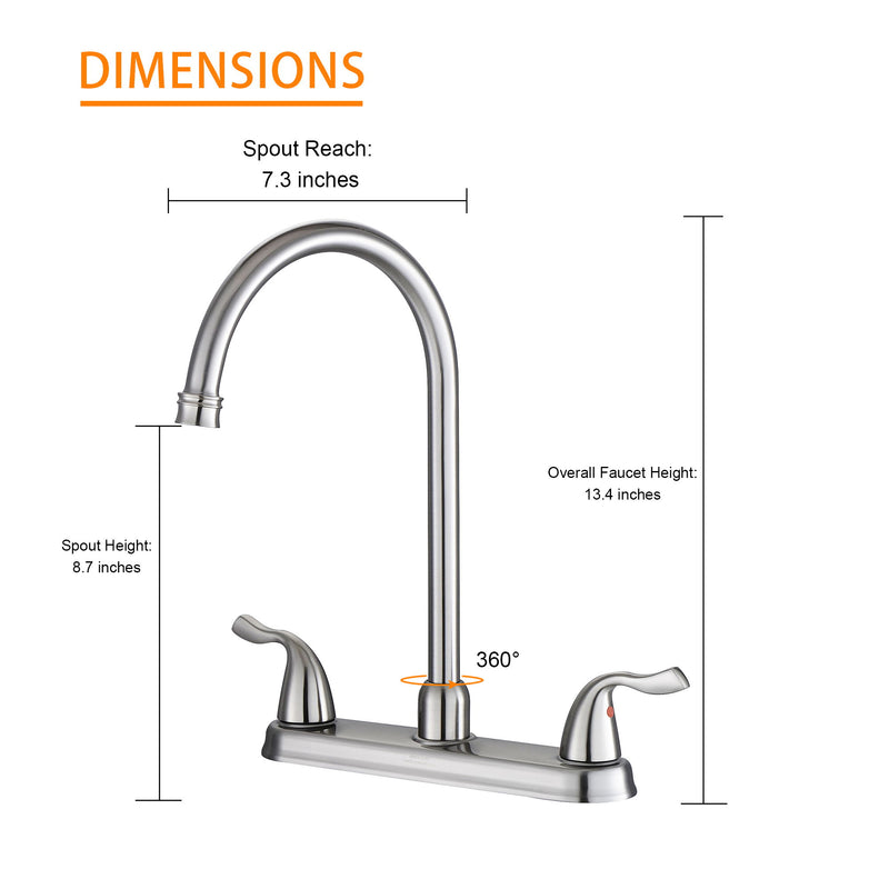 Stainless Steel Kitchen Sink Faucet With 2 Handles, 3 Hole Installation