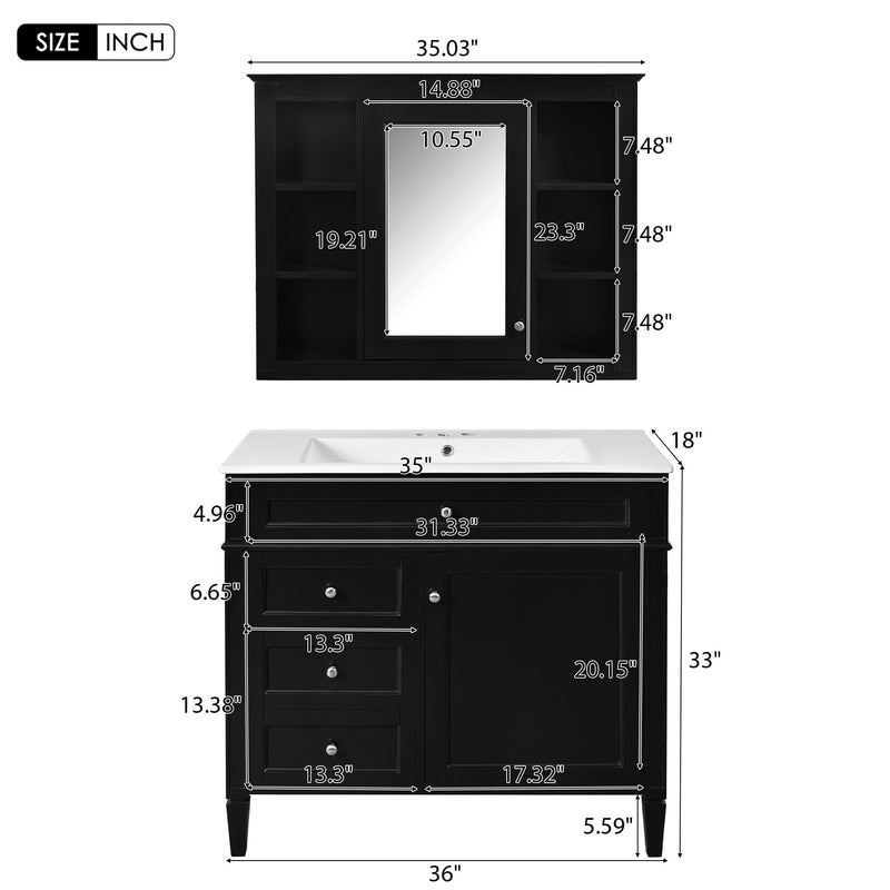 Bathroom Vanity With Mirror Cabinet, Storage Cabinet With 2 Soft Closing Doors And 4 Drawers, Undermount Sink