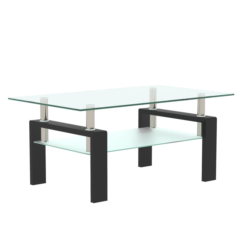 Modern Rectangular Coffee Table With Tempered Glass Top