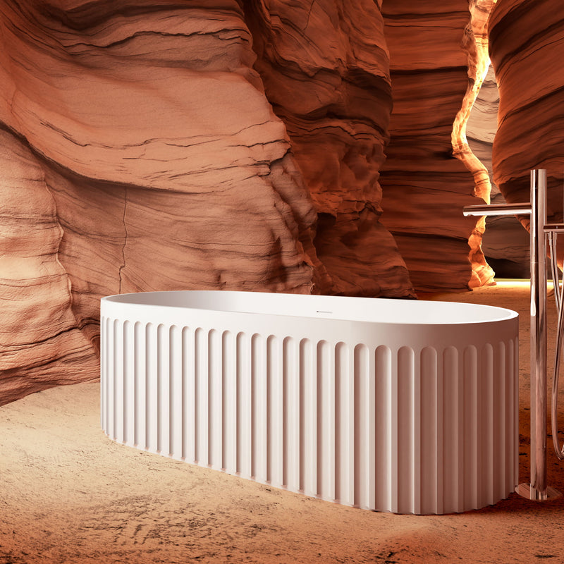 67" Freestanding Solid Surface Bathtub, Luxury Engineered Stone Resin Freestanding Soaking Bathtub With Overflow And Pop-Up Drain Cupc Certified 23S13-67 - Matte White