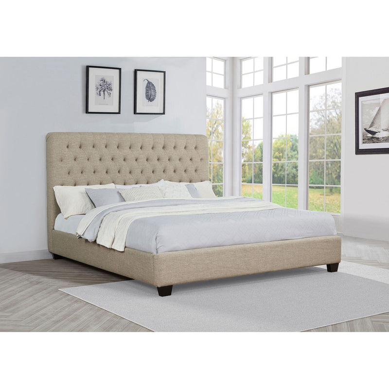 Copper - Eastern King Panel Bed With Tufted Design - Oatmeal