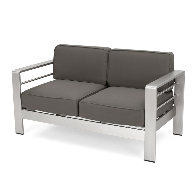 Outdoor Aluminum Loveseat With Cushion - Gray