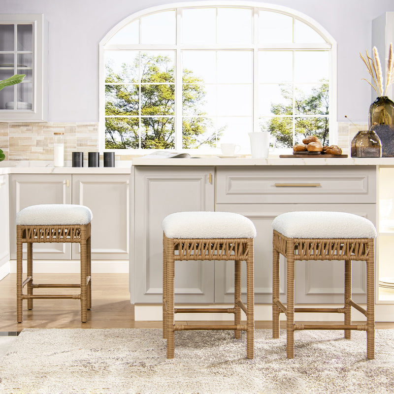 Lucia - Backless Upholstered Counter Stool With Frame - Ivory White