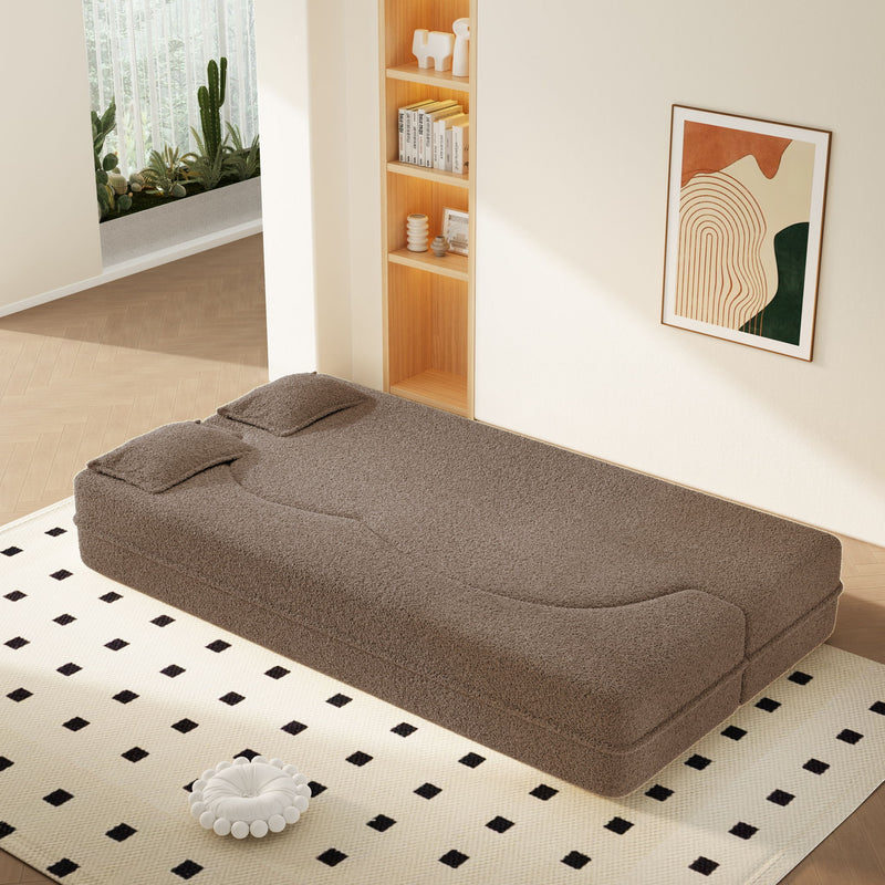 Modern Floor Sleeper Sofa Bed With 2 Pillows, Convertible Twin Size Folding Mattress For Living Room