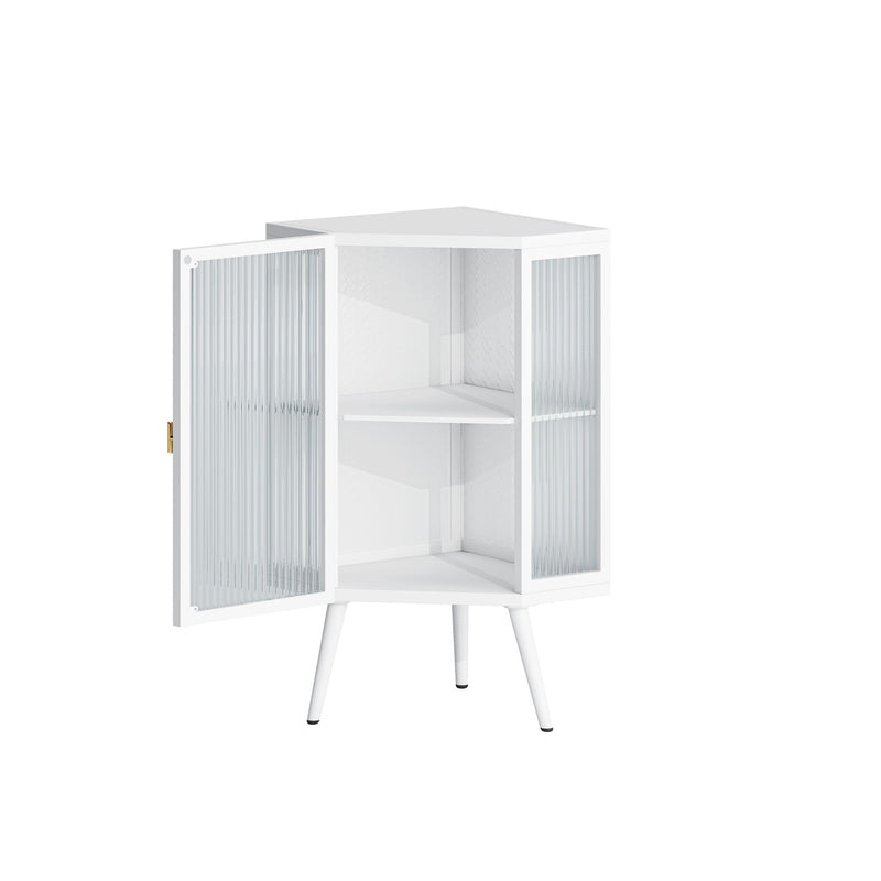 Corner Cabinet With Door And Shelves For Bathroom - White