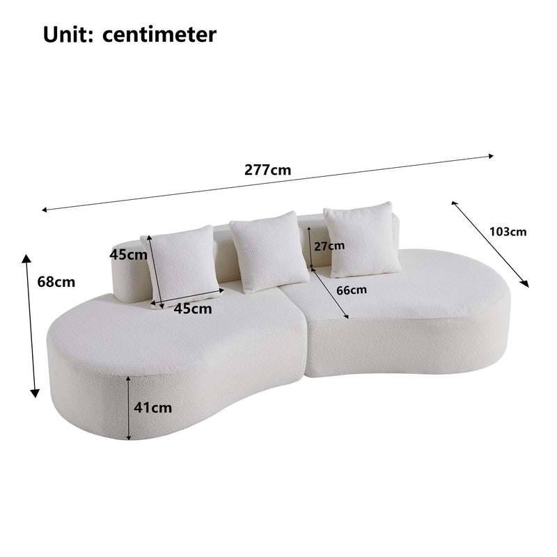 Curved Boneless Couch, Half Moon Sofa, 5 Seat Couch With High Density Foam Filled For Living Room - White