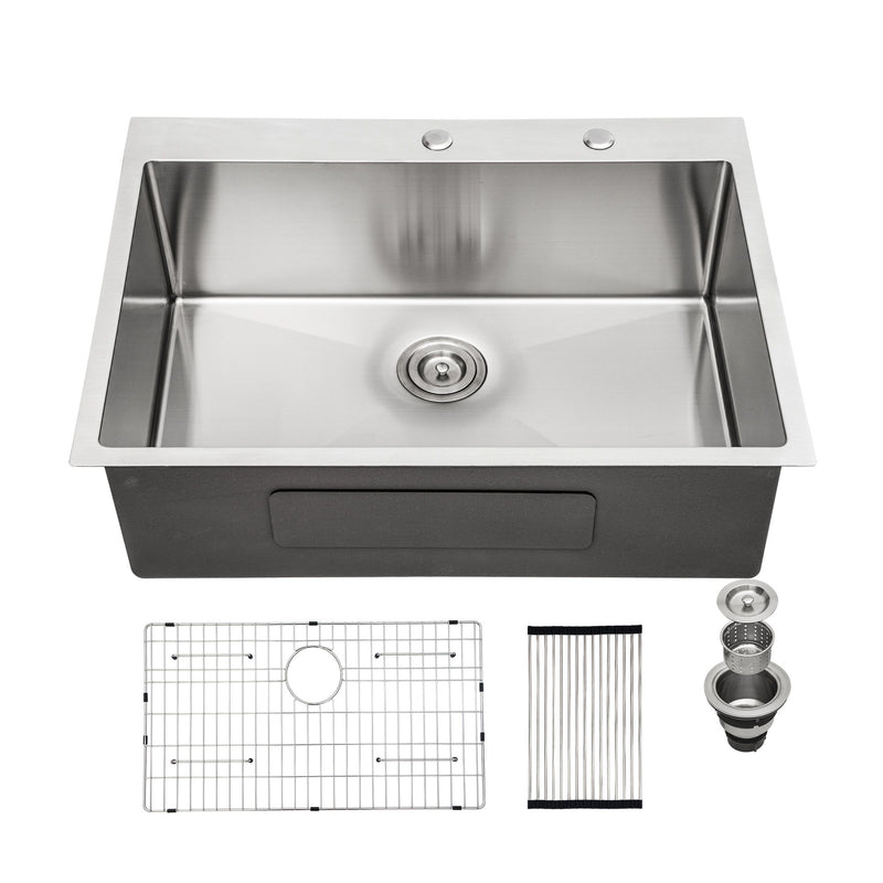 Drop In Kitchen Sink, 16 Gauge Stainless Steel, Single Bowl, Topmount Basin