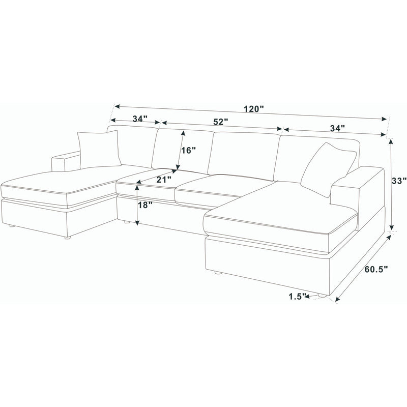 3 Piece Double Chaise Sectional Sofa