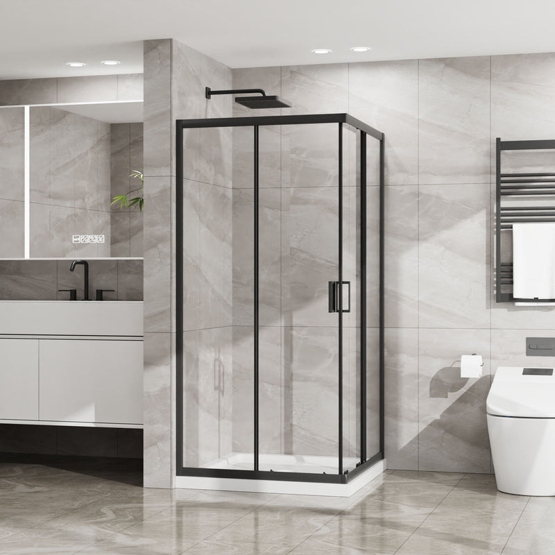 Corner Shower Enclosure With Sliding Door - Matte Black
