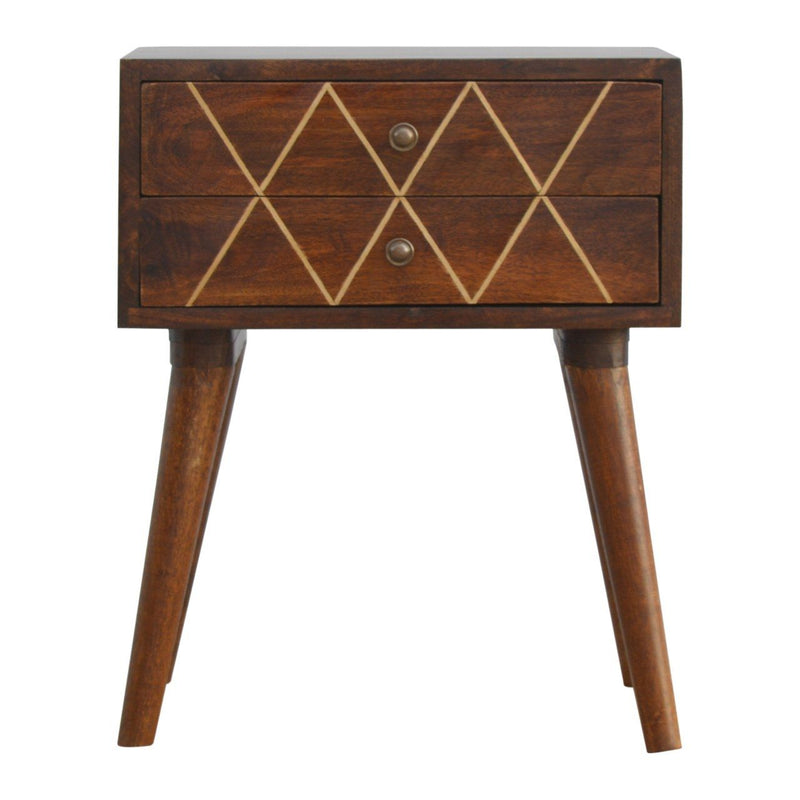 Inlay Geo Brass Bedside Table - Chestnut