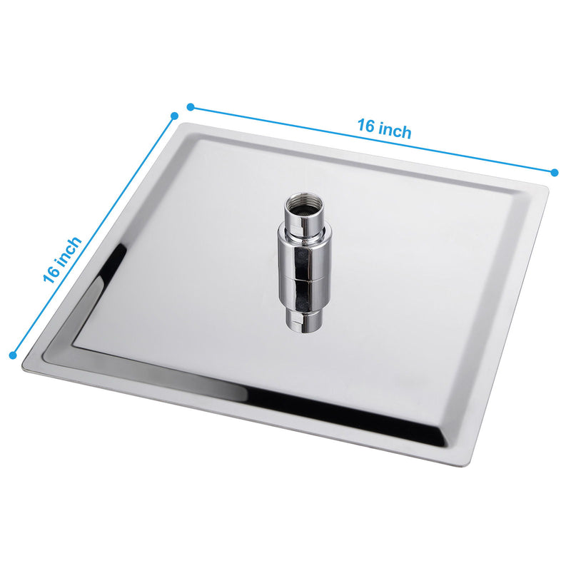 16" Square Rainfall Shower Head Fixed Wall Mount With Full Body Coverage & Self Cleaning Silicone Nozzles
