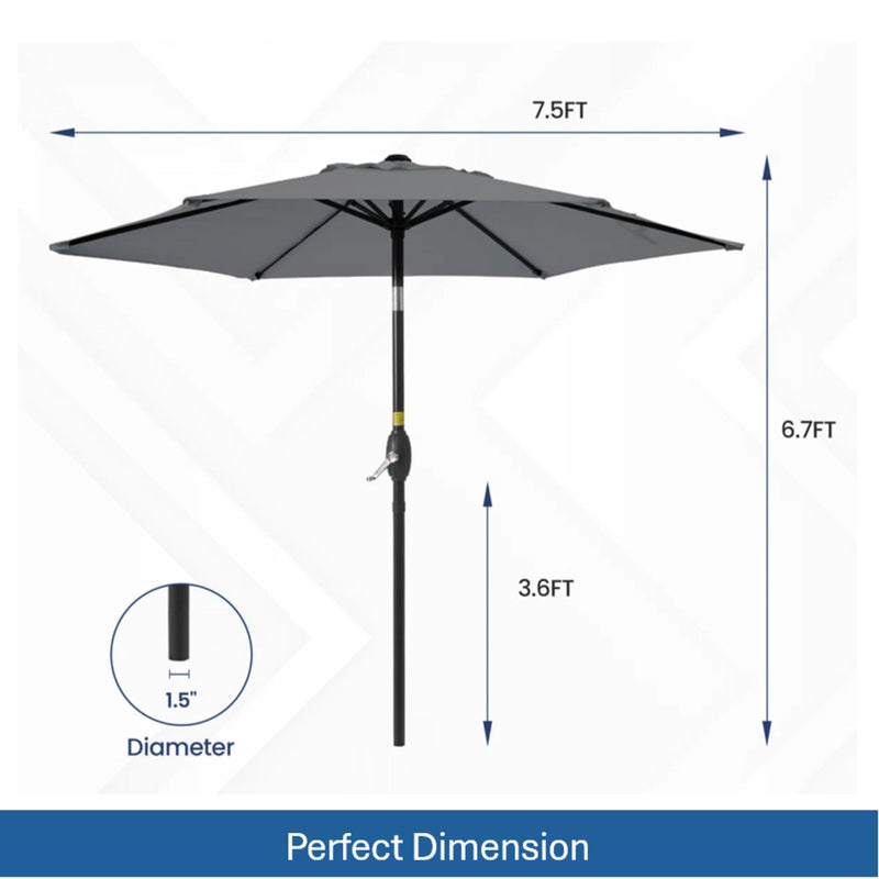 Umbrella With Crank Lift & Tilt, UV-Resistant Canopy For Patio