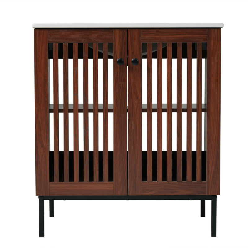 30" Vintage Bathroom Vanity With Ceramic Sink, Modern Bathroom Vanity Cabinet With 2 Soft Close Doors, Equpiied With 4 Sturdy Iron Legs - Antique Dark Brown