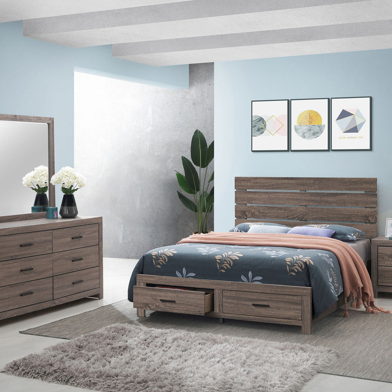 Sherwood - 4 Piece Queen Bedroom Set With Platform Bed, Nightstand, Dresser & Mirror - Oak