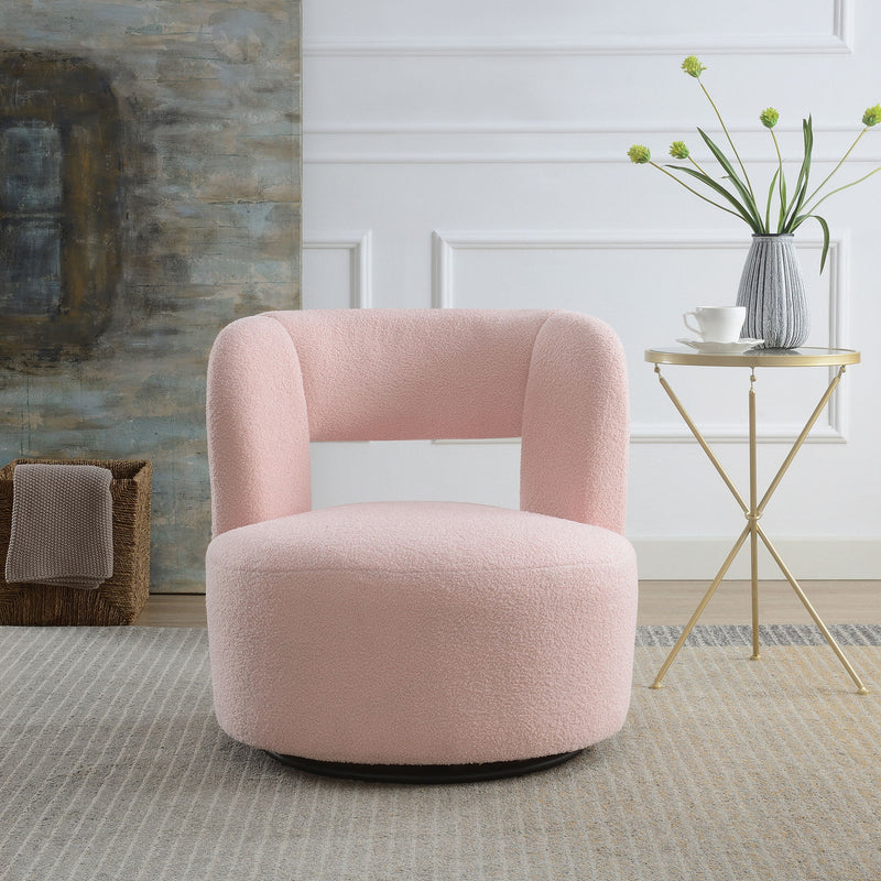 Swivel Comfy Round Barrel Chair With Soft Teddy Fabric For Living Room