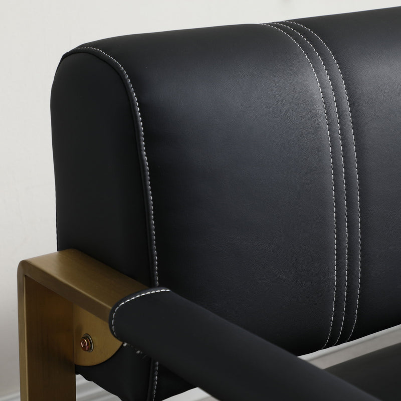 Modern Upholstery Accent Loveseat Sofa For Living Room 2 Seater With Metal Arms