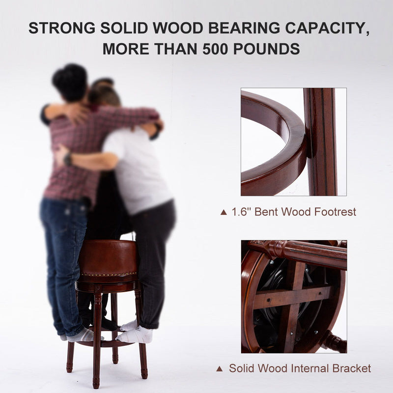 29.5'' Cow Top Wooden Bar Stool, 360 Degree Swivel Bar Height Chair With Backs For Home Kitchen Counter