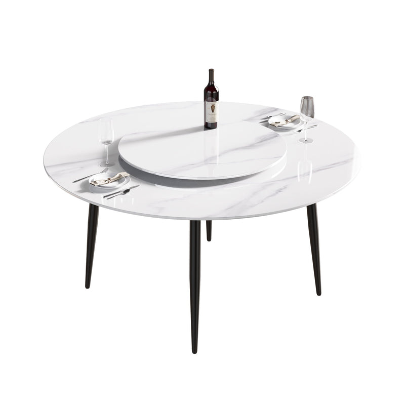 Modern Artificial Stone Round Dining Table, Can Accommodate 6 People Artificial Stone Turntable -