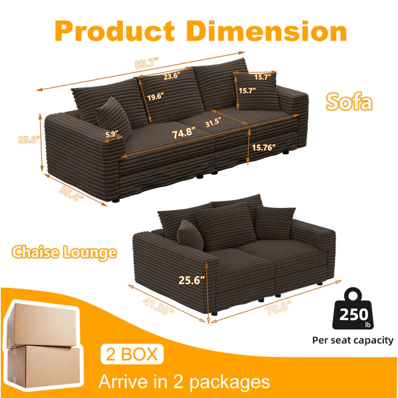 4 Seat Sofa, Modern Comfy Upholstered Sofa Cloud Couch, Deep Seat Couches With Soft Pillows