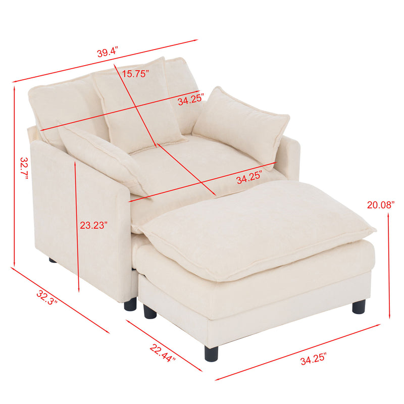 Accent Chair With Ottoman - Beige