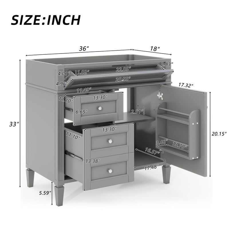 Bathroom Vanity With 2 Drawers And Tip-Out Drawer, Storage Cabinet