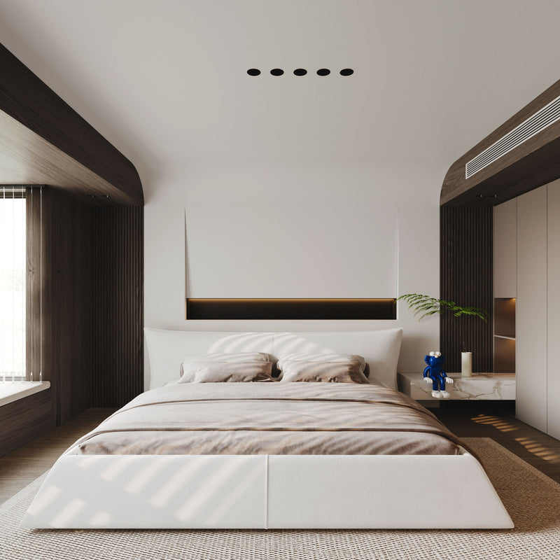 Upholstered Platform Bed With Special Shaped Headboard