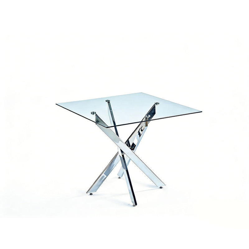Dining Table With Cross Metal Leg And Tempered Glass, Modern Space Saving Kitchen Table For Living Room Legs, Square Table