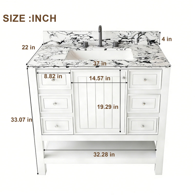 Bathroom Vanity Set With 3 Drawers And Storage Cabinet - White