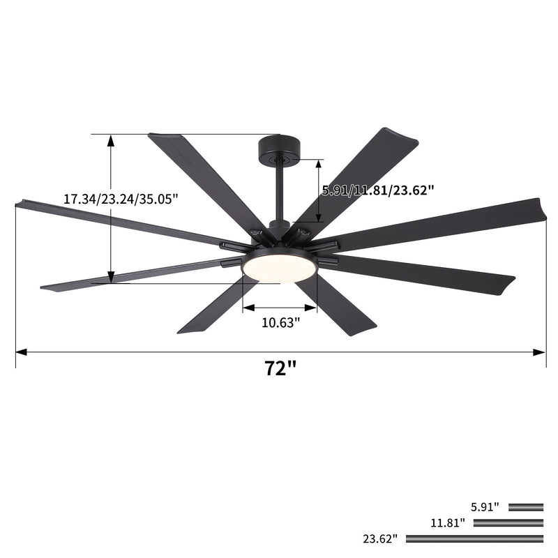 Large Ceiling Fan With Dimmable LED Light 8 Blades Remote Control, Reversible DC Motor