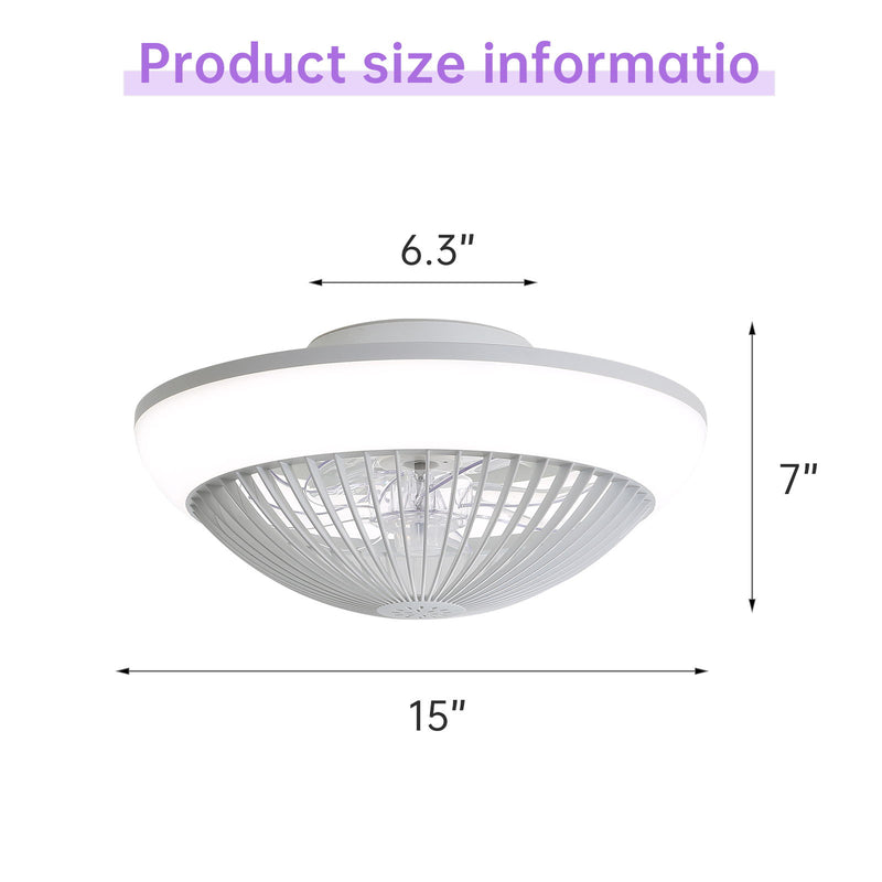 RGB Dimmable LED Enclosed Ceiling Fan With Remote Control, Bladeless Design - White