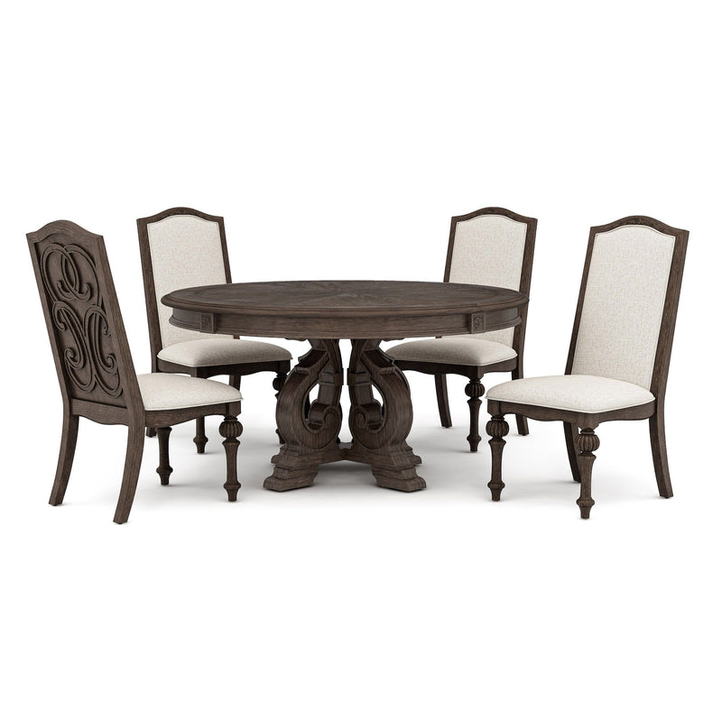 5 Piece Dining Set Round Table And Side Chairs - Ivory / Natural / Natural / Rustic
