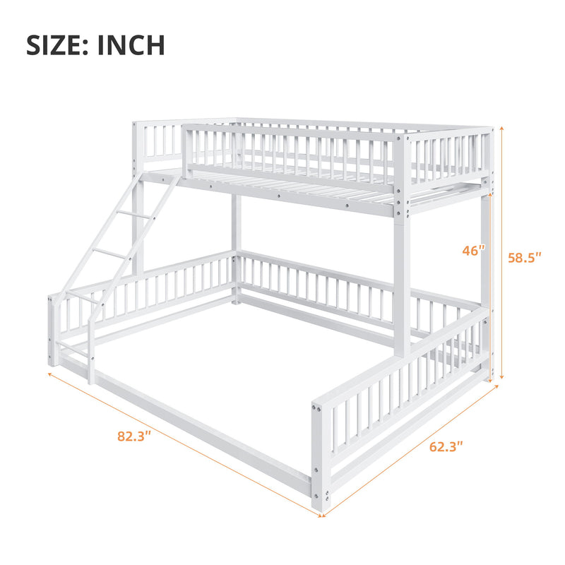 Bunk Bed Frame With Ladder And Safety Guardrails