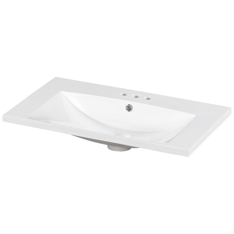 Single Bathroom Basin Sink, Vanity Top Only With 3 Faucet Holes