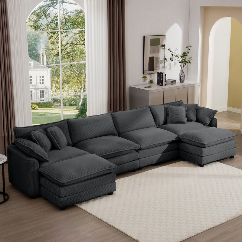 Modern Oversized Modular Cushion Sofa With Ottoman, Low Back, Deep Seating Sofa Set