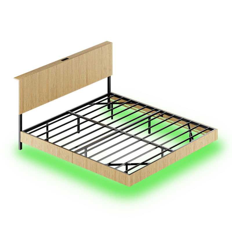 Floating Bedstead With Charging Station And LED Lights