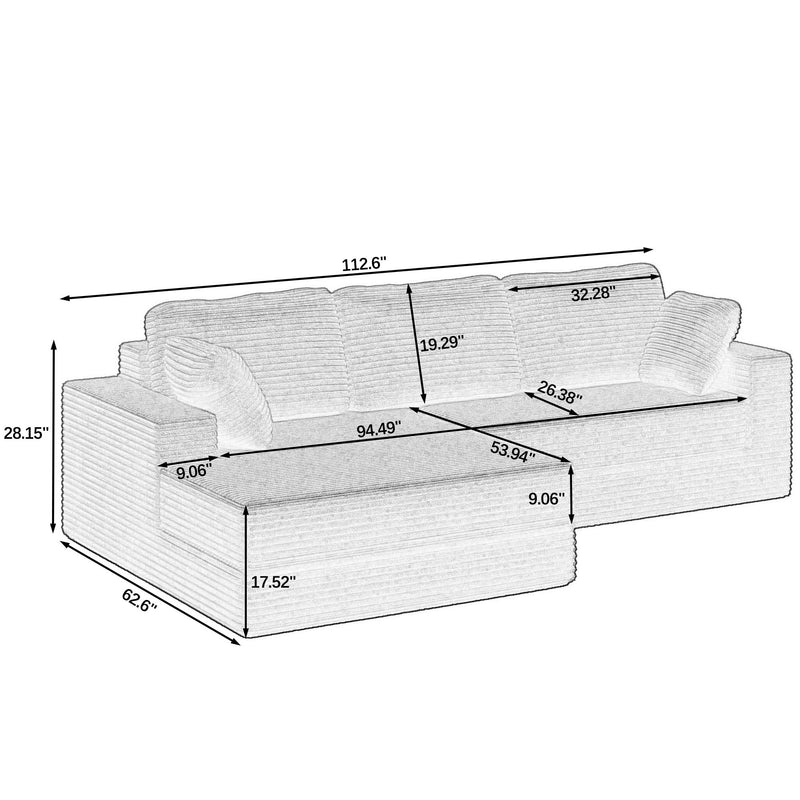 Modern Minimalist L Shape Modular Sectional Sofa, Couch