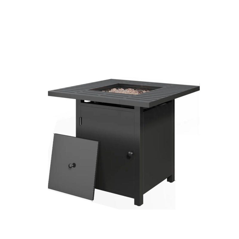 Square 2 In 1 Outdoor Propane Fire Pit Table With Stainless Burner, Lava Rocks, Lid & Waterproof Cover - Black