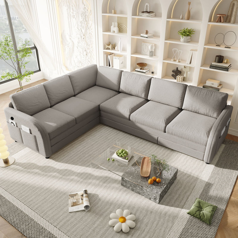 L-Shaped Couch With Pull-Out Bed, Convertible Sleeper Sofa With Side Pocket & USB Port