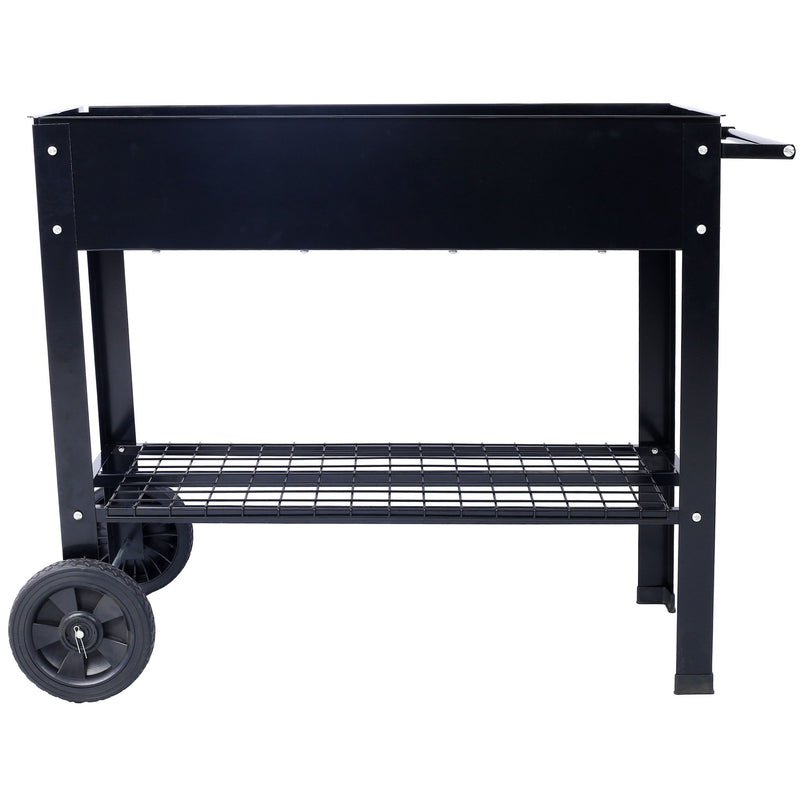 Elevated Mobile Raised Ergonomic Metal Planter Garden Bed With Wheels Powder Coated Steel - Black
