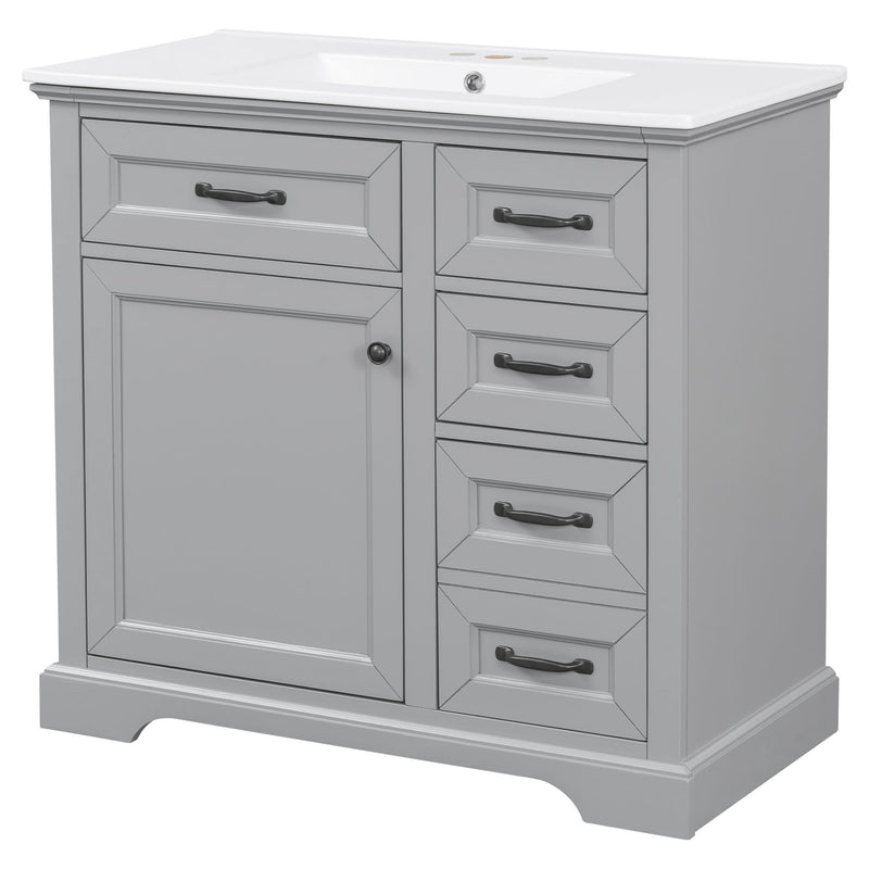 36" Bathroom Vanity With Sink, 2 Tip-Out Drawers, Soft Close Hinges