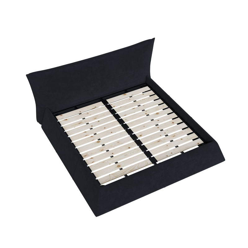 Upholstered Platform Bed With Special Shaped Headboard