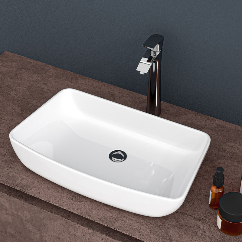 Rectangular Vessel Bathroom Sink - White
