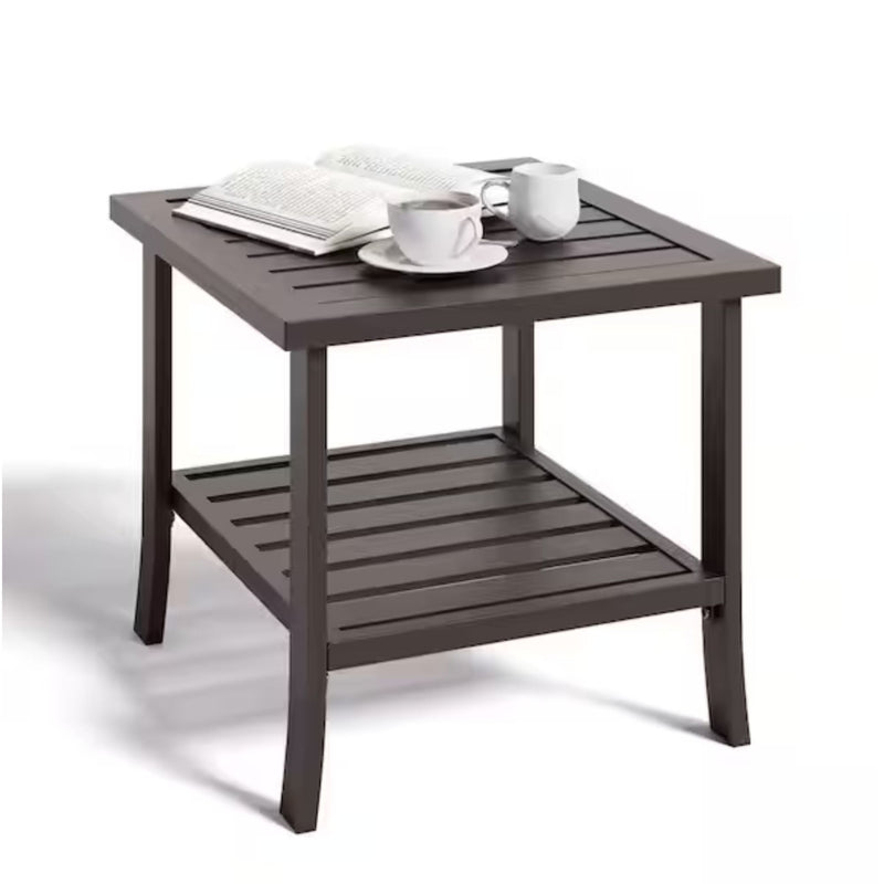 Square 2 Tier All-Weather Outdoor Side Table With Slatted Top