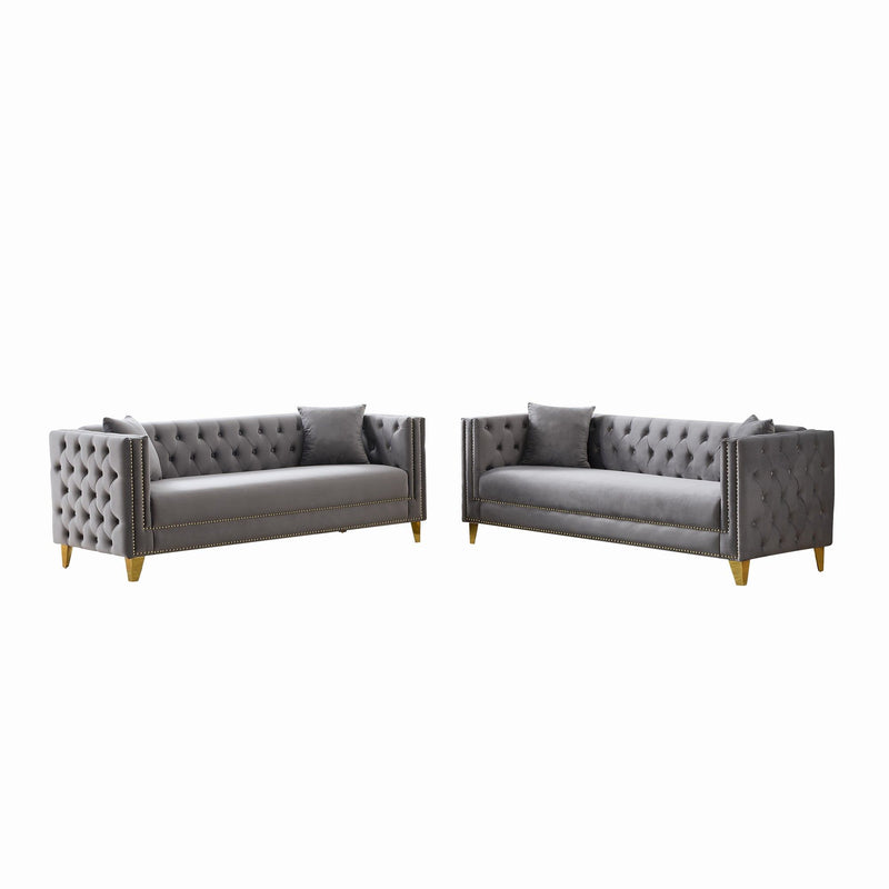 Deep Seat Sofa With Button Nailhead, Square Arm Couches