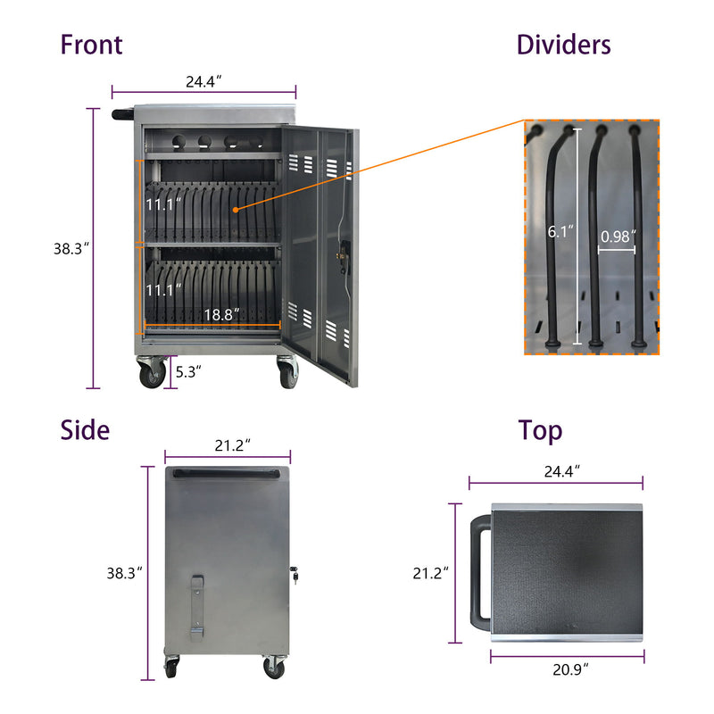 Mobile Charging Cart Station For book, Tablet And Laptop Computer With Power Strip Included