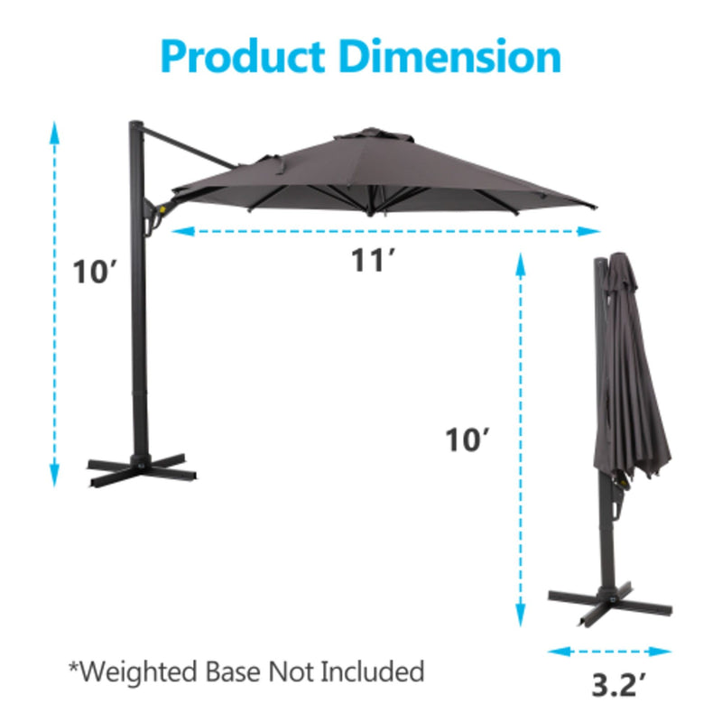 Round Cantilever Patio Umbrella With 360 Rotation & Infinite Tilt Adjustment