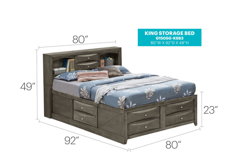 Modern Design Storage Bed With Bookcase Headboard