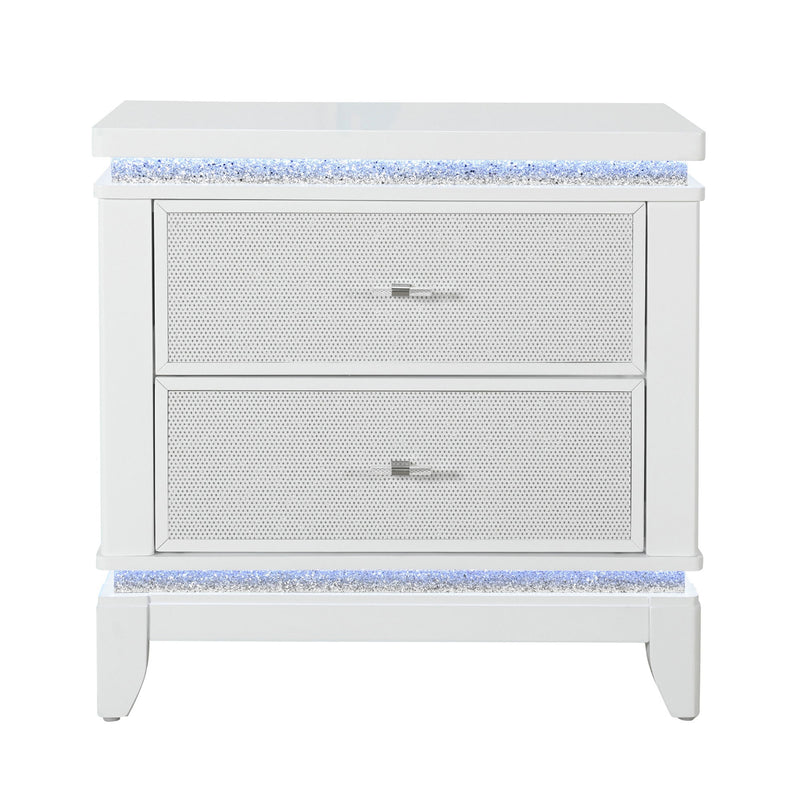 Adalid - Nightstand With Glittered Drawer Front And LED Lighting - White